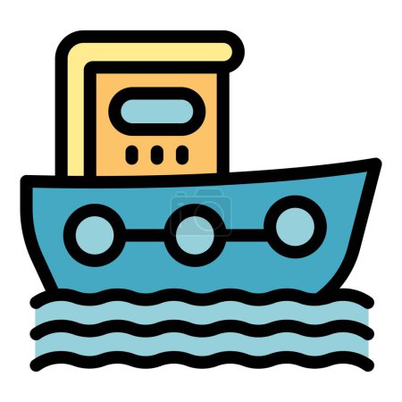 Illustration for Sea ship icon outline vector. Guard coast. Rescue boat color flat - Royalty Free Image