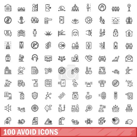 Ilustración de 100 evitar iconos conjunto. Esquema ilustración de 100 evitar iconos vector conjunto aislado sobre fondo blanco - Imagen libre de derechos