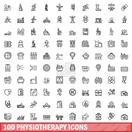 Illustration for 100 physiotherapy icons set. Outline illustration of 100 physiotherapy icons vector set isolated on white background - Royalty Free Image