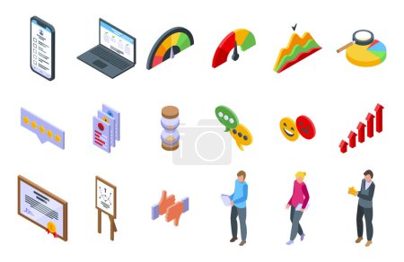 Illustration for Performance Evaluation icons set isometric vector. Test result. Marketing review - Royalty Free Image