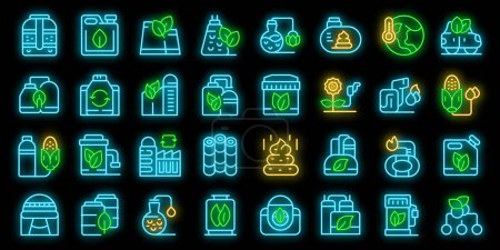 Illustration for Biogas icons set outline vector. Energy biofuel. Corn plant neon color on black - Royalty Free Image