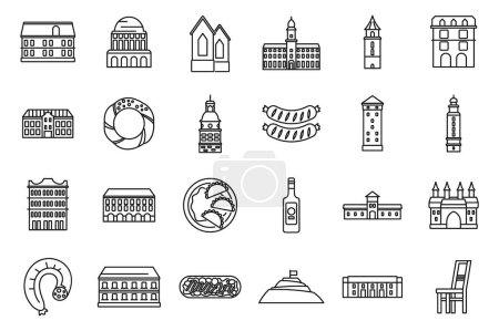 Ilustración de Los iconos de Cracovia establecen el vector de contorno. Ciudad polaca. Mercado viejo - Imagen libre de derechos