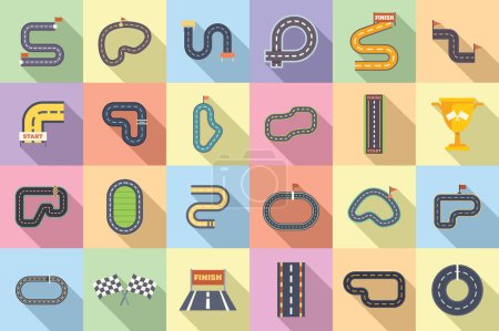 Illustration for Racetrack icons set flat vector. Map track. Grand prix - Royalty Free Image