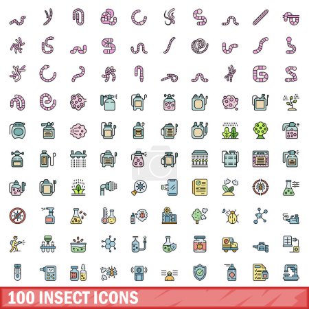 Illustration for 100 insect icons set. Color line set of insect vector icons thin line color flat on white - Royalty Free Image