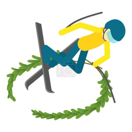 Extreme sport icon isometric vector. Athlete skier make jump during competition. Winter sport concept