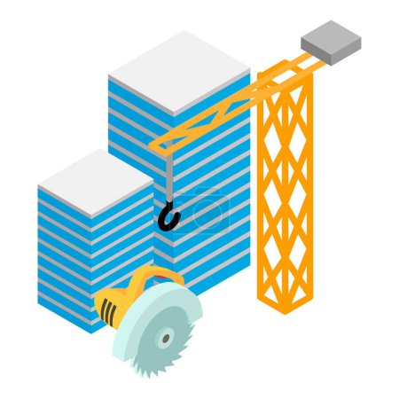 Construction site icon isometric vector. Multi storey house and building crane. Construction work