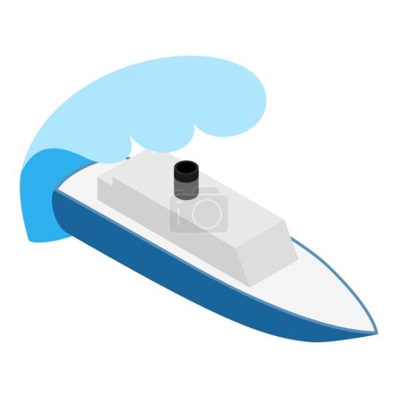 Dampfschiffsymbol isometrischer Vektor. Große Welle bedeckt Raddampfer-Ikone. Dampfboot, Wassertransport