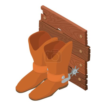 Cowboy cymbol icon isometric vector. Traditional brown cowboy boot with spur. Wild west, western