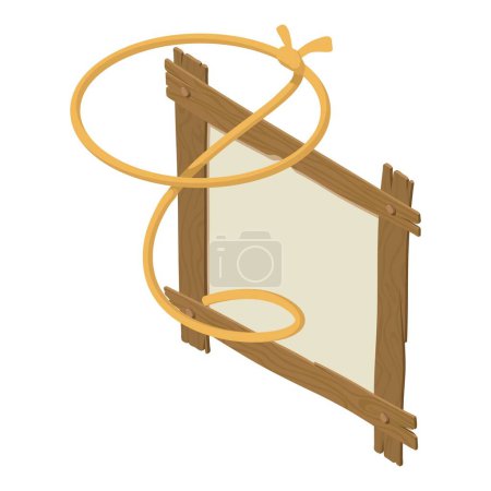 Ilustración de Vector isométrico icono accesorio vaquero. Lazo vaquero tradicional y tabla de madera. Oeste salvaje, cultura americana - Imagen libre de derechos