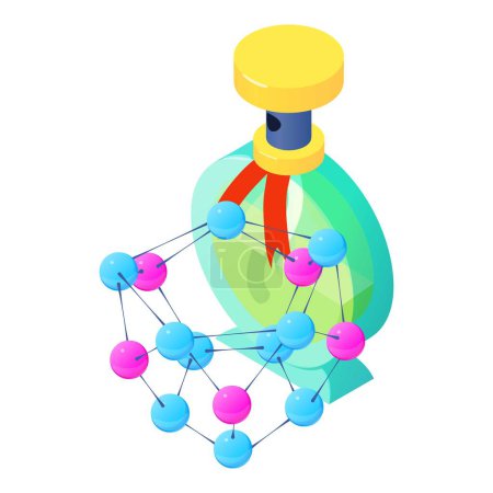 Illustration for Modern perfume icon isometric vector. Blue bottle of perfume and molecule symbol. Parfum de toilette, aroma, perfumery - Royalty Free Image