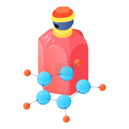 Illustration for Luxury perfume icon isometric vector. Bottle of new perfume and molecule symbol. Parfum de toilette, aroma, perfumery - Royalty Free Image