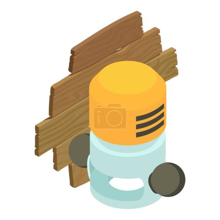 Illustration for Industrial tool icon isometric vector. Wired plunge router and wooden board icon. Construction and repair work - Royalty Free Image