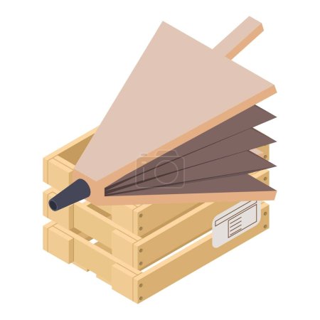 Illustration for Forging instrument icon isometric vector. Old forge bellow on cargo wooden box. Blacksmithing, auxiliary equipment - Royalty Free Image