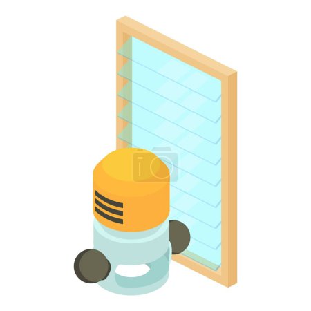 Illustration for Industrial tool icon isometric vector. Wired plunge router and new square window. Construction and repair work - Royalty Free Image