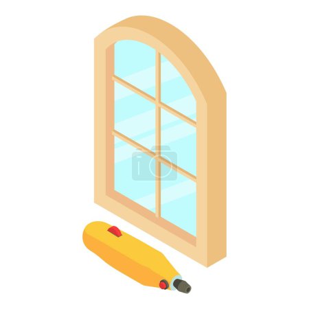 Lötwerkzeug Symbol isometrischen Vektor. Lötkolbenzubehör und großes Fenster. Lötpistole, Bauarbeiten