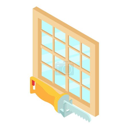 Illustration for Hand tool icon isometric vector. Yellow reciprocating saw and large window icon. Construction and repair work - Royalty Free Image