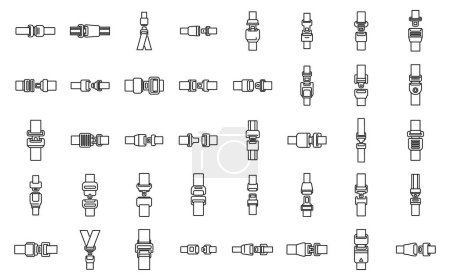 Illustration for Seat belts icons set outline vector. Safety drive. Safe car road - Royalty Free Image