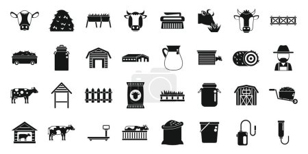 Breeding cows icons set simple vector. Cattle milk. Eat dairy animal