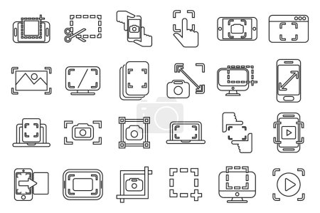 Illustration for Screenshot icons set outline vector. Take app. Button phone - Royalty Free Image