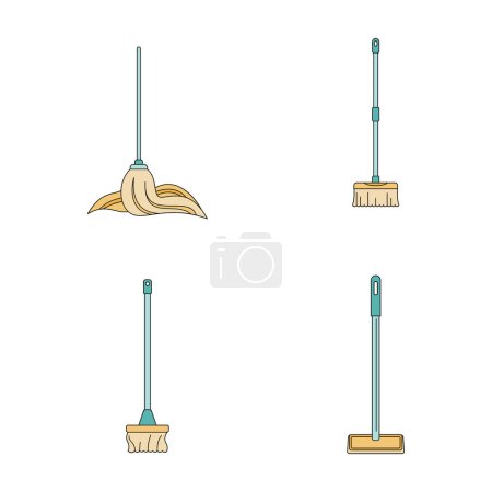 Mop cleaning swab icons set. Outline illustration of 4 mop cleaning swab vector icons thin line color flat on white