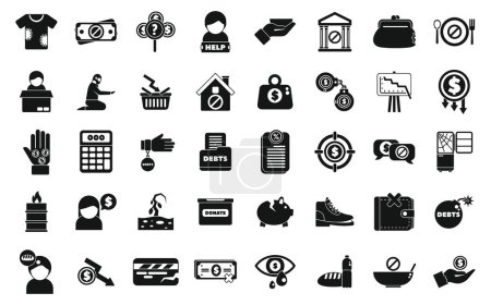 Illustration for Poverty icons set simple vector. Charity donate help. Worker people social - Royalty Free Image