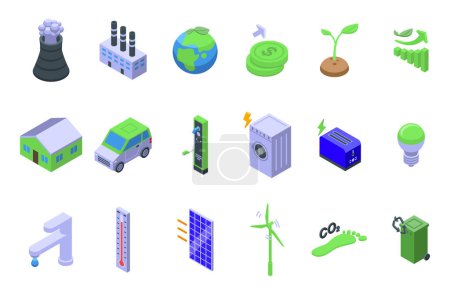 Illustration for Carbon management icons set isometric vector. Business reduction. Chart people data - Royalty Free Image