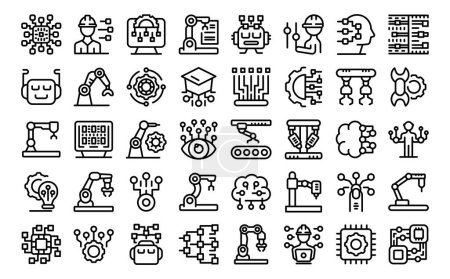 Illustration for Robotic systems engineer icons set outline vector. Software coding. Computer brain idea - Royalty Free Image