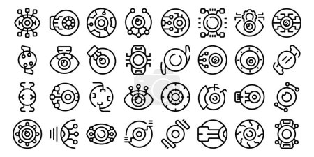 Illustration for Eye implants icons set outline vector. Contact lens. Hazel health bionic - Royalty Free Image