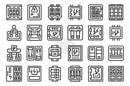 Electric switchboard icons set outline vector. Engineer work. Power industrial fuse