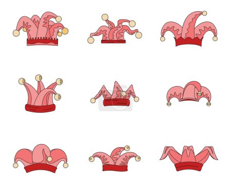 Illustration for Jester fools hat icons set. Outline illustration of 9 Jester fools hat vector icons thin line color flat on white - Royalty Free Image