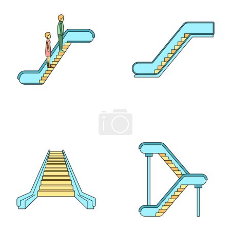 Illustration for Escalator elevator icons set. Outline illustration of 4 escalator elevator vector icons thin line color flat on white - Royalty Free Image