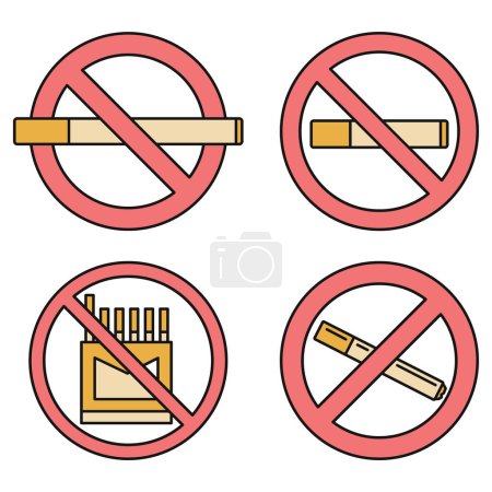 Illustration for Public no smoking icon set. Outline set of public no smoking vector icons thin line color flat on white - Royalty Free Image