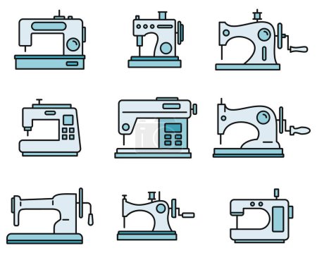 Illustration for Fabric sew machine icon set. Outline set of fabric sew machine vector icons thin line color flat on white - Royalty Free Image