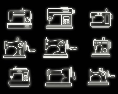 Illustration for Fabric sew machine icon set. Outline set of fabric sew machine vector icons neon color on black - Royalty Free Image