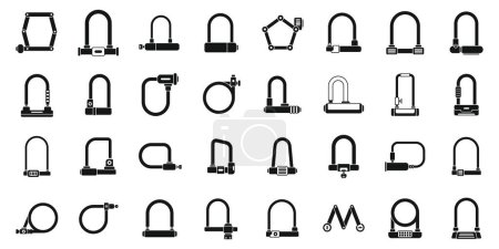 Illustration for Cycling lock icons set simple vector. Smart bike lock. Bracing alarm security - Royalty Free Image
