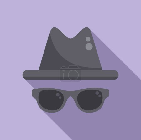 Illustration for Anonymous hat and glasses icon flat vector. Hidden identity. Agent mask - Royalty Free Image