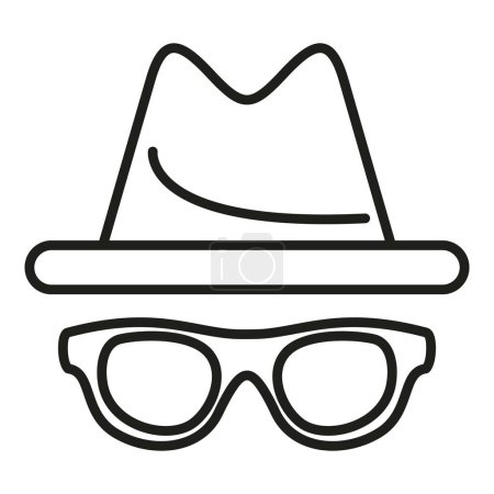 Téléchargez les illustrations : Anonyme chapeau et lunettes icône contour vecteur. Identité cachée. Masque agent - en licence libre de droit