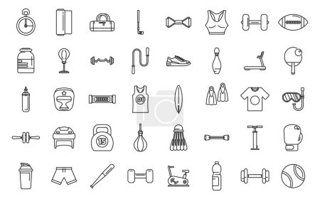 Illustration for Sporting goods store icons set outline vector. Sport shop store. Sportswear interior online - Royalty Free Image