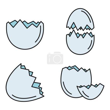 Illustration for Broken eggshell icons set. Outline set of broken eggshell vector icons thin line color flat on white - Royalty Free Image