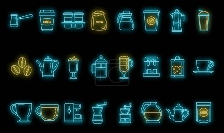 Illustration for Barista coffee icons set. Outline set of barista coffee vector icons neon color on black - Royalty Free Image