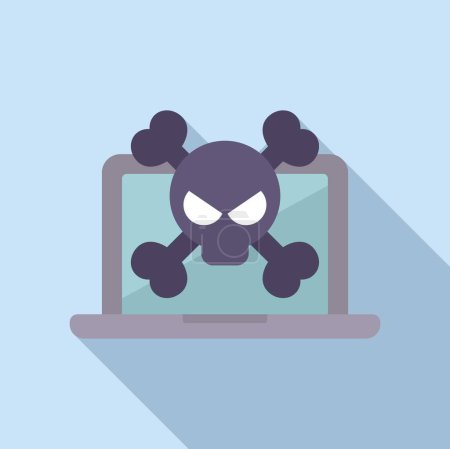 Illustration for Danger laptop virus icon flat vector. Digital desktop. Button tool - Royalty Free Image