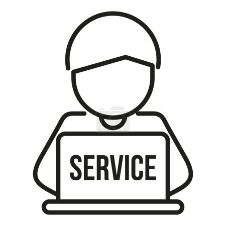 Illustration for Remote laptop service man icon outline vector. Broken repair. Computer broken - Royalty Free Image