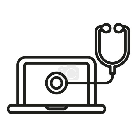 Illustration for Laptop service stethoscope icon outline vector. Button tool. Computer digital gadget - Royalty Free Image