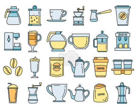Illustration for Barista coffee icons set. Outline set of barista coffee vector icons thin line color flat on white - Royalty Free Image
