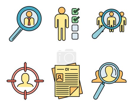 Illustration for Recruitment expert icons set. Outline set of recruitment expert vector icons thin line color flat on white - Royalty Free Image