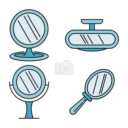 Beauty mirror icons set. Outline set of beauty mirror vector icons thin line color flat on white