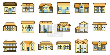 Illustration for Cottage house icons set. Outline set of cottage house vector icons thin line color flat on white - Royalty Free Image