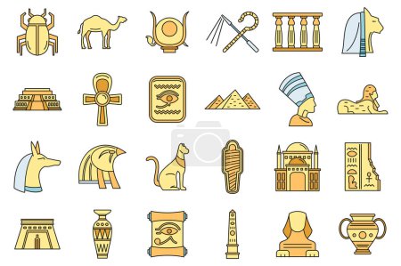 Illustration for Egypt travel icons set. Outline set of Egypt travel vector icons thin line color flat on white - Royalty Free Image