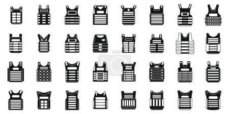 Illustration for Bulletproof vest icons set simple vector. Armor body. Vest military protection - Royalty Free Image