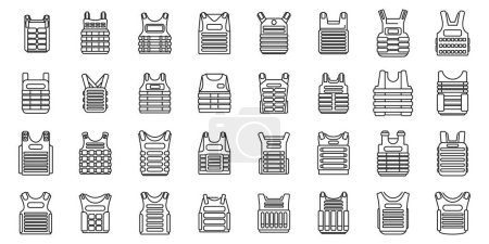 Illustration for Bulletproof vest icons set outline vector. Armor body. Vest military protection - Royalty Free Image
